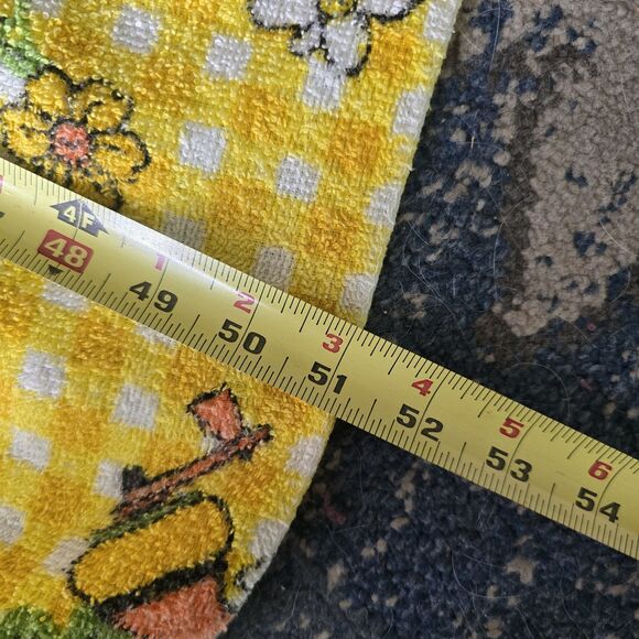 Vintage Terry Cloth Tablecloth 70s Kitchen Gold Yellow Check Flowers 51" X 74" - Picture 6 of 6